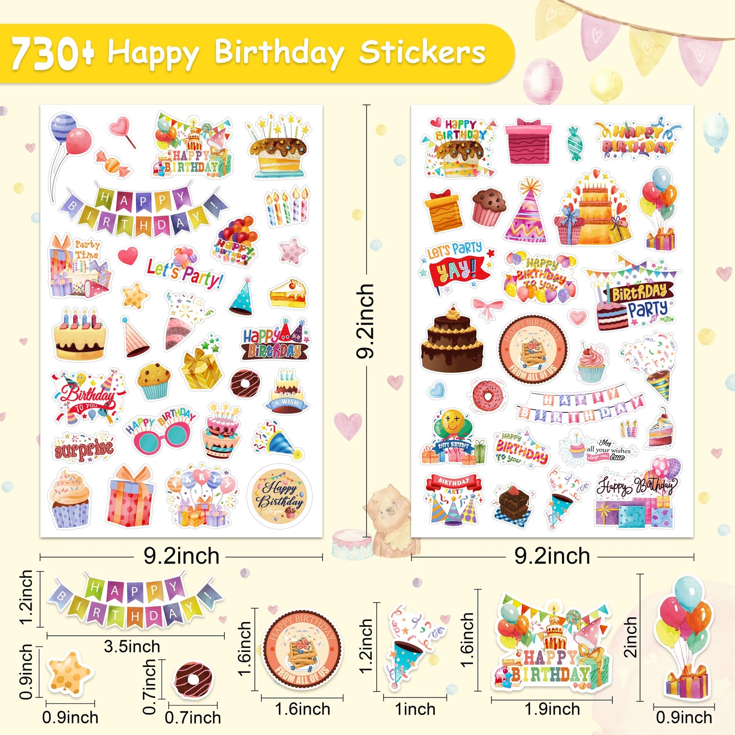 Linaye 24 Sheets Happy Birthday Stickers For Kids Adults 730 Counts Birthday Stickers Small Large Stickers For Birthday Party, B