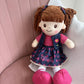 Personalized Snuggle Dolls, Custom Soft Brunette Baby Rag Doll, Pink Polka Dot Skirt, 16 Inches, Muecas De Trapo Personalizadas