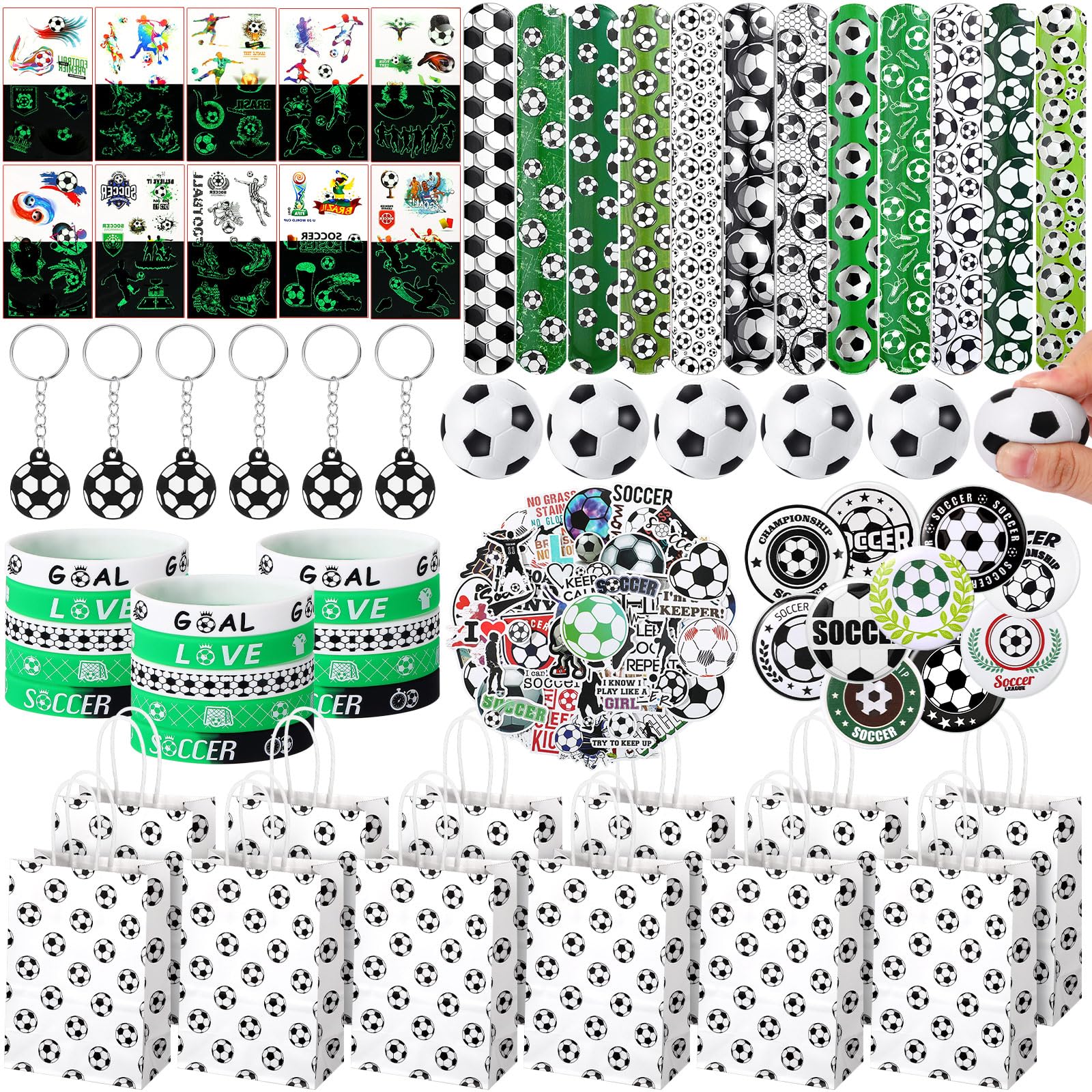 Aoriher 194 Pcs Soccer Party Favor Bulk Sport Birthday Party Gift Soccer Goodie Bag Filler Mini Soccer Ball Toy Silicone Bracele