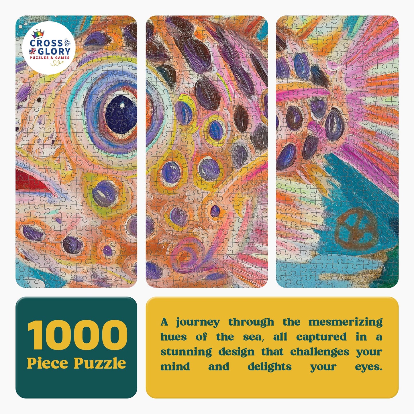 Cross & Glory - Pufferfish Odyssey: A Deep Sea Masterpiece - 1000 Piece Jigsaw Puzzle For Adults | Best New Ocean Art Puzzle | V