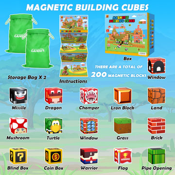Magnetic Blocks - 200Pcs Build 3D Magnet Building Toys World With Magnetic Tiles, Stem Kids Sensory Toys, Toy Magnetic Building Set B-Day Gifts For Age 3 4 5 6-10 Year Old Boys Girls