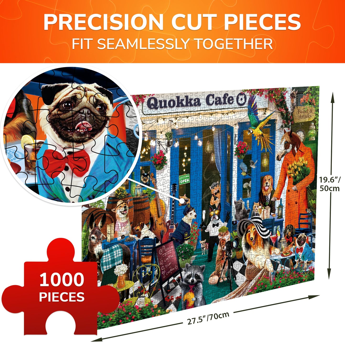 Quokka 1000 Piece Puzzles For Adults And Up - Jigsaw Puzzles For Men And Women - Funny Animals In Cafe For Kids Ages 8-12 And Up - Colourful Game Toy For Family