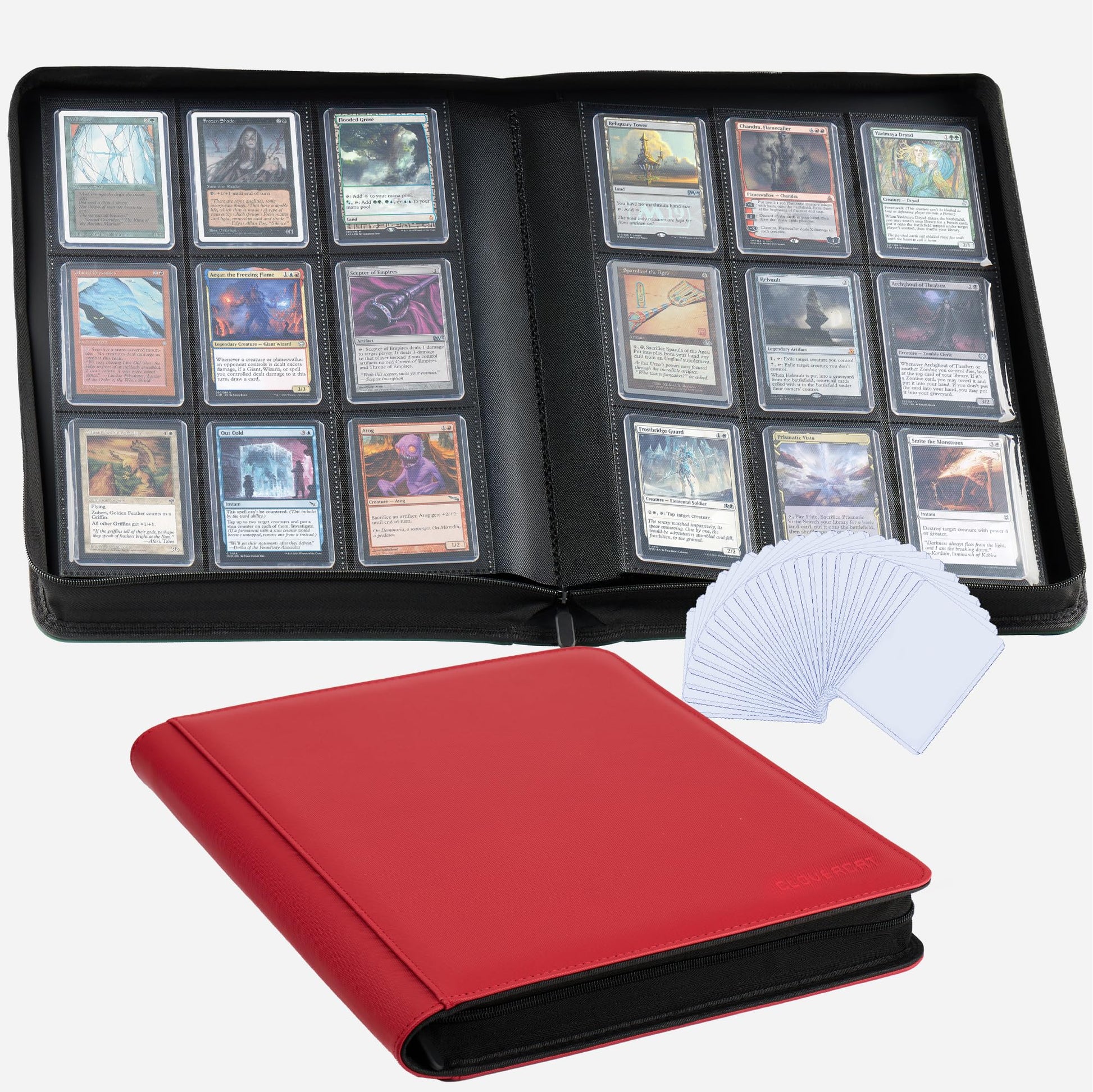 9-Pocket Toploader Binder  Clovecat enhanced Card Book  Holds 252 Trading Card with 20 Removable Top-loader Sleeves PU Card Holder Folders Card Album for MTG  TCG  Yugioh  Game & Sports Cards(Red)