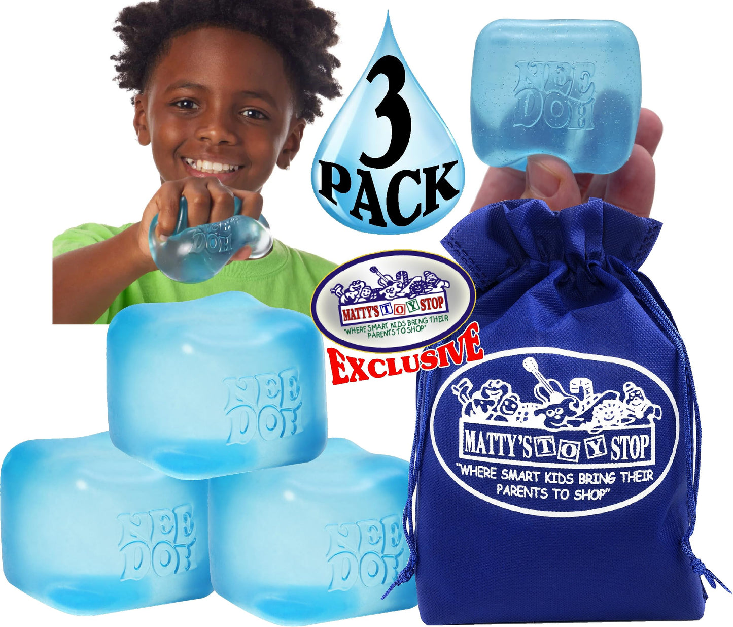 Nice Cube Translucent NeeDoh...Groovy Glob! Squishy, Squeezy, Popping, Stretchy Stress Fidget Cubes Blue Crew Gift Set Party Bun