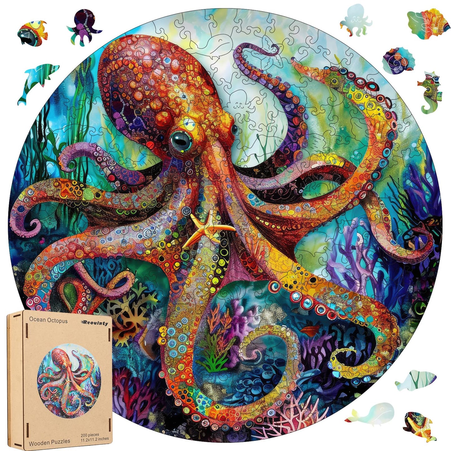 Reouinty Wooden Puzzle Ocean Octopus 200Pcs