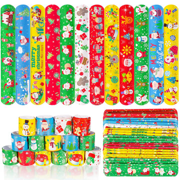 Max Fun 48pcs Christmas Slap Bracelets Party Favors Toys for Kids Xmas Party Favors Christmas Stocking Stuffers Gifts Birthday G