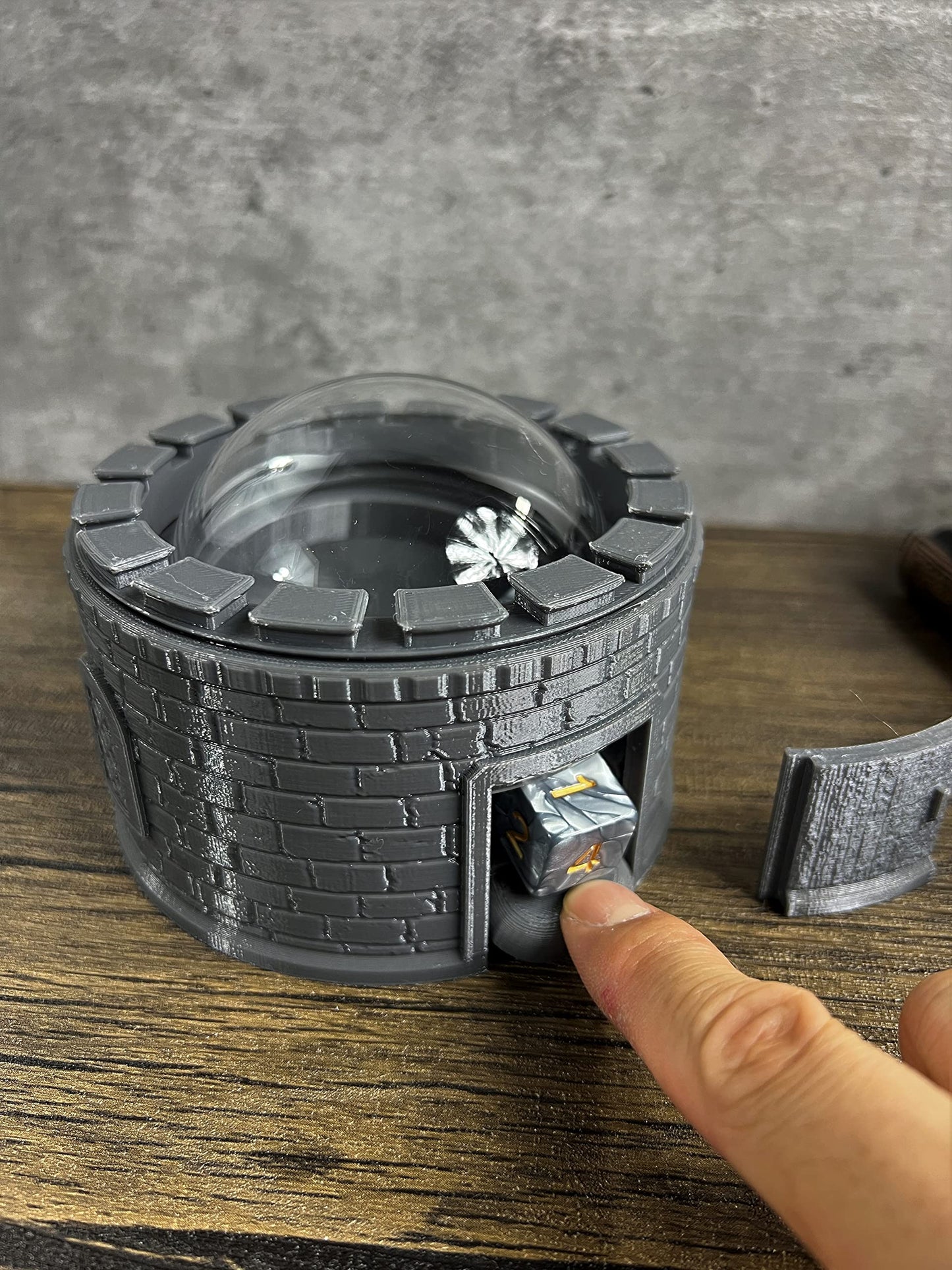 Munnygrubbers - Castle Dice Popper V2 - Jail For Ttrpg & Board Games - (Random 7Pcs D20 Set Included) - Roller, Tower, Holder -