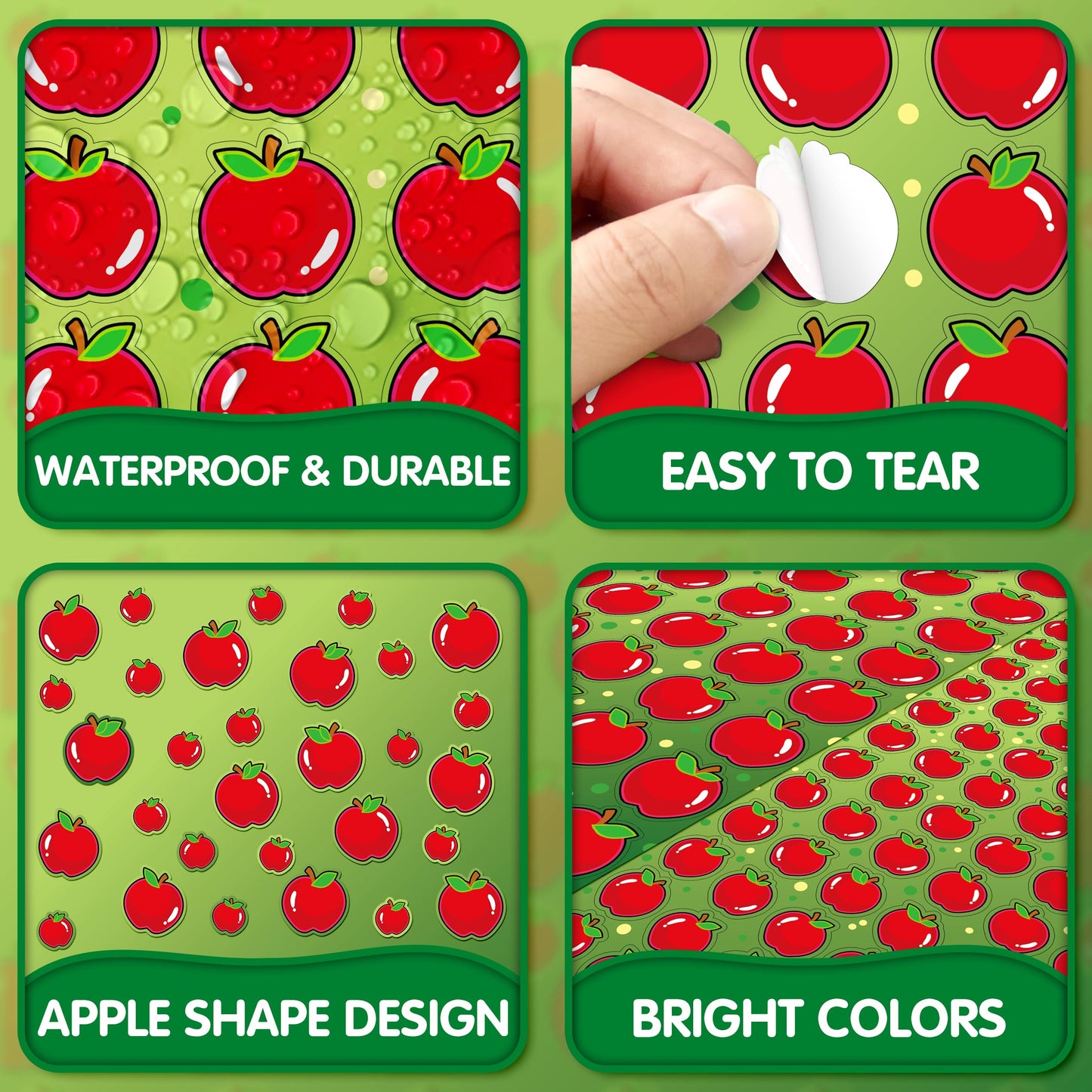 Linaye 2000 Count Apples Stickers For Kids, 24 Sheets Apple Shape Stickers For Teacher Reward Stickers, Cute Fruit Stickers Mini