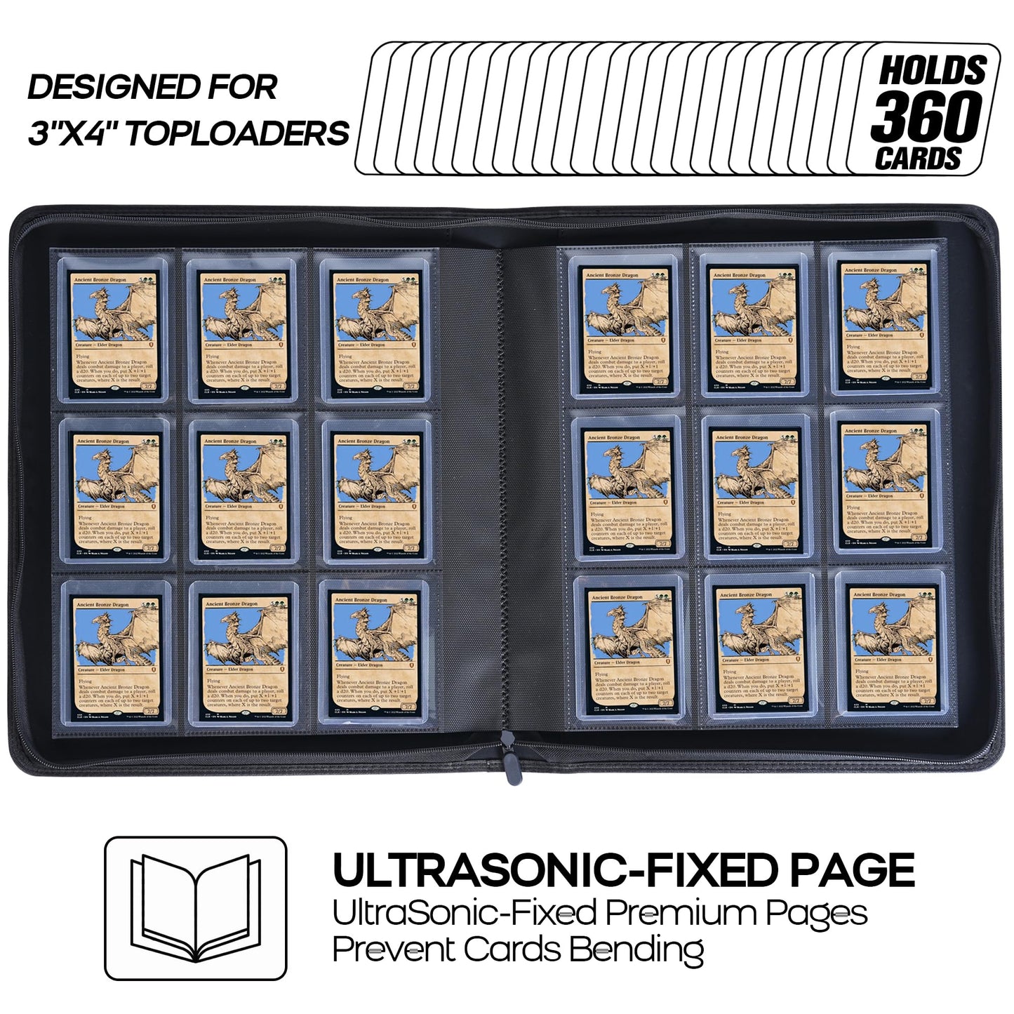 Toploader Binder  Holds 360 Top Loaders - 9-Pocket Top Loader Binder for 3 x 4 Rigid Card Holders for Trading Cards or Sports Cards  Model B - Sky Blue