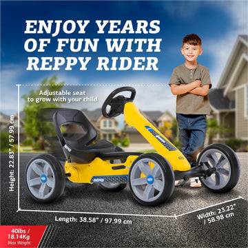 Berg Reppy Rider Kids Go Kart - Pedal Go Kart For Boys & Girls - Kid'S Pedal Vehicles With Adjustable Seat - Pedals Cars For Kids - Yellow Ride-On Children'S Go Cart For Ages 2.5-6 Years