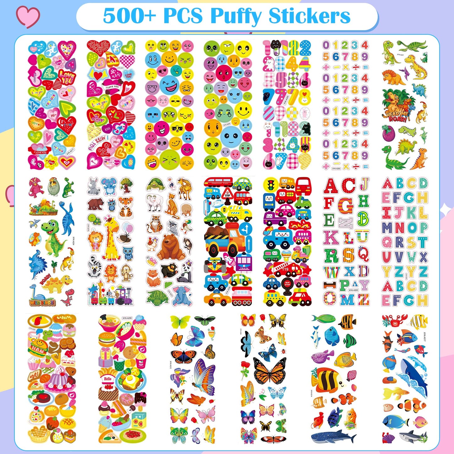 Stocking Stuffers For Kids - Puffy Stickers,3D Stickers For Kids Toddlers - 500+ Cute Stickers Pack,Christmas Party Favors For K