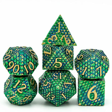 UDIXI DND Metal Dice Set, Polyhedral Dice Set for Role Playing Games, Metal D&D Dice for Dungeons and Dragons (Blue Green-Golden