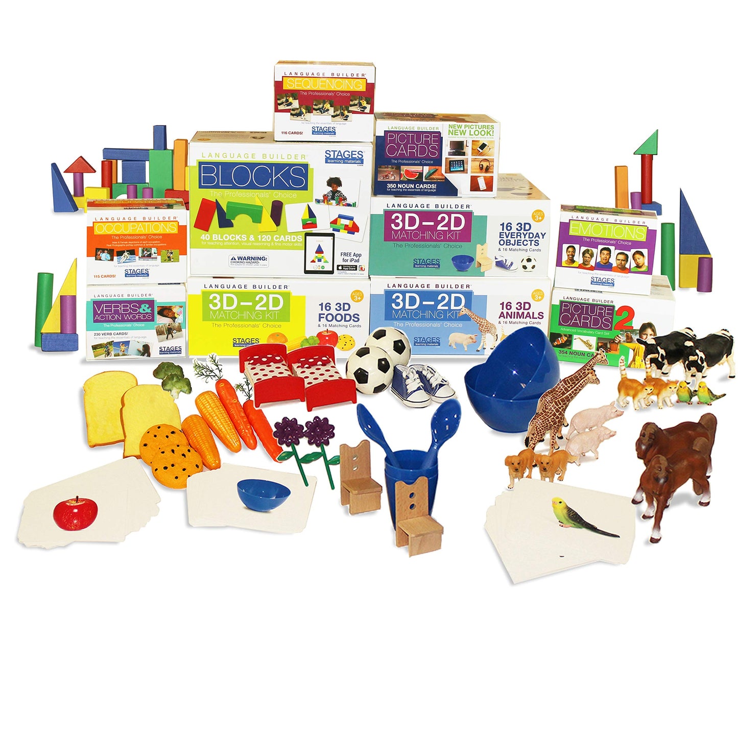 Stages Learning Materials Language Builder Picture Noun Flash Cards Photo Vocabulary Autism Learning Products, Aba Therapy 10 Boxes, 1413 Cards, Blocks, 88 Realistic 3D Items