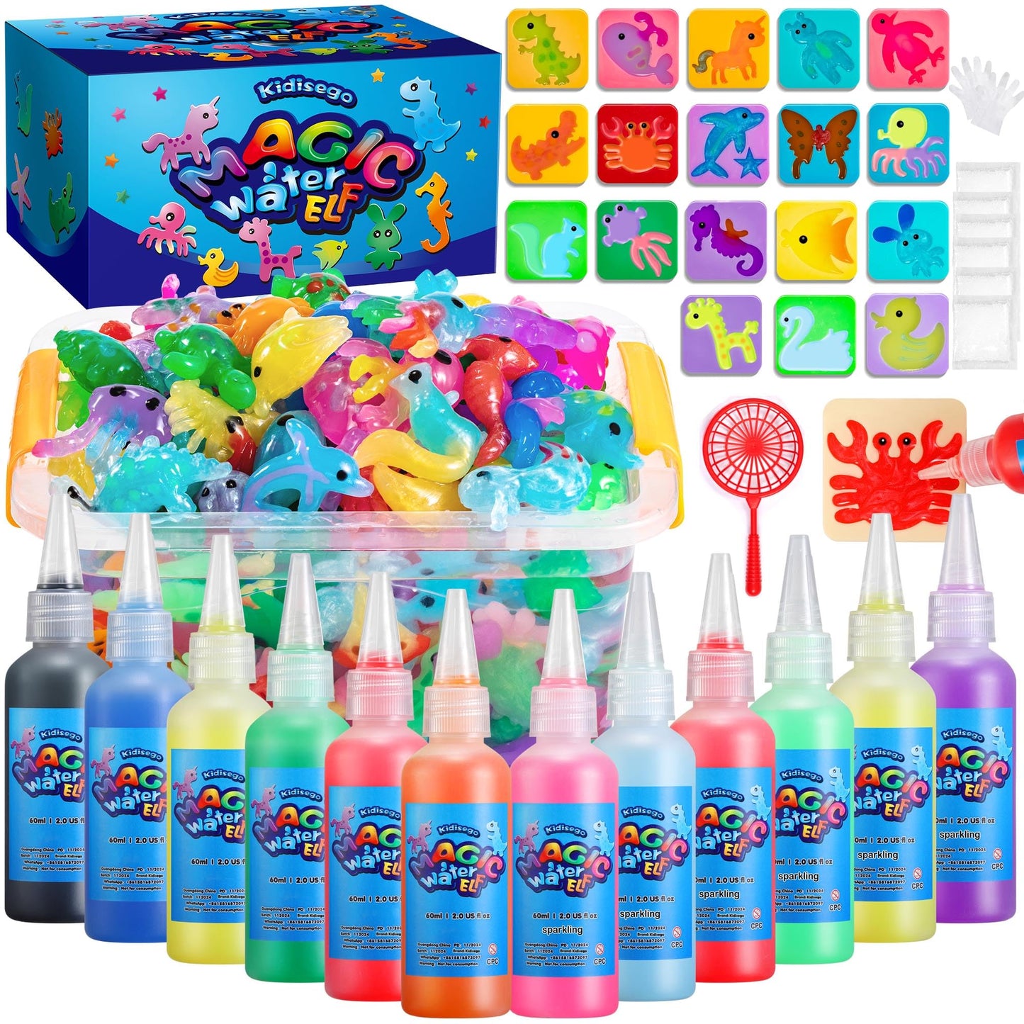 Kidisego Aqua Fairy Water Gel Kit for Kids, Magic Water Elf Toy Kit with 12 Colors Magic Gel, Aqua Fairy kit with 18 Shape Molds