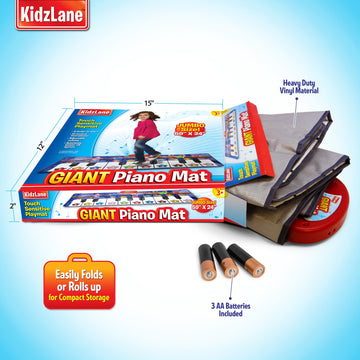 Piano Mat For Kids, 10 Selectable Sounds + Play -Record -Playback -Demo-Mode, Heavy Duty Material