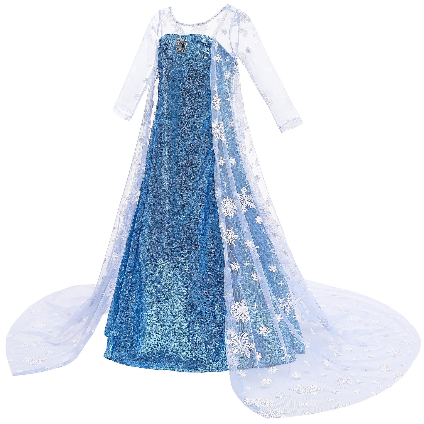 Princess Costume Long Cape Birthday Party Dress Up With Crown,Magic Wand,Wig,Gloves For Little Girls 7-8 Years(140Cm,K32)