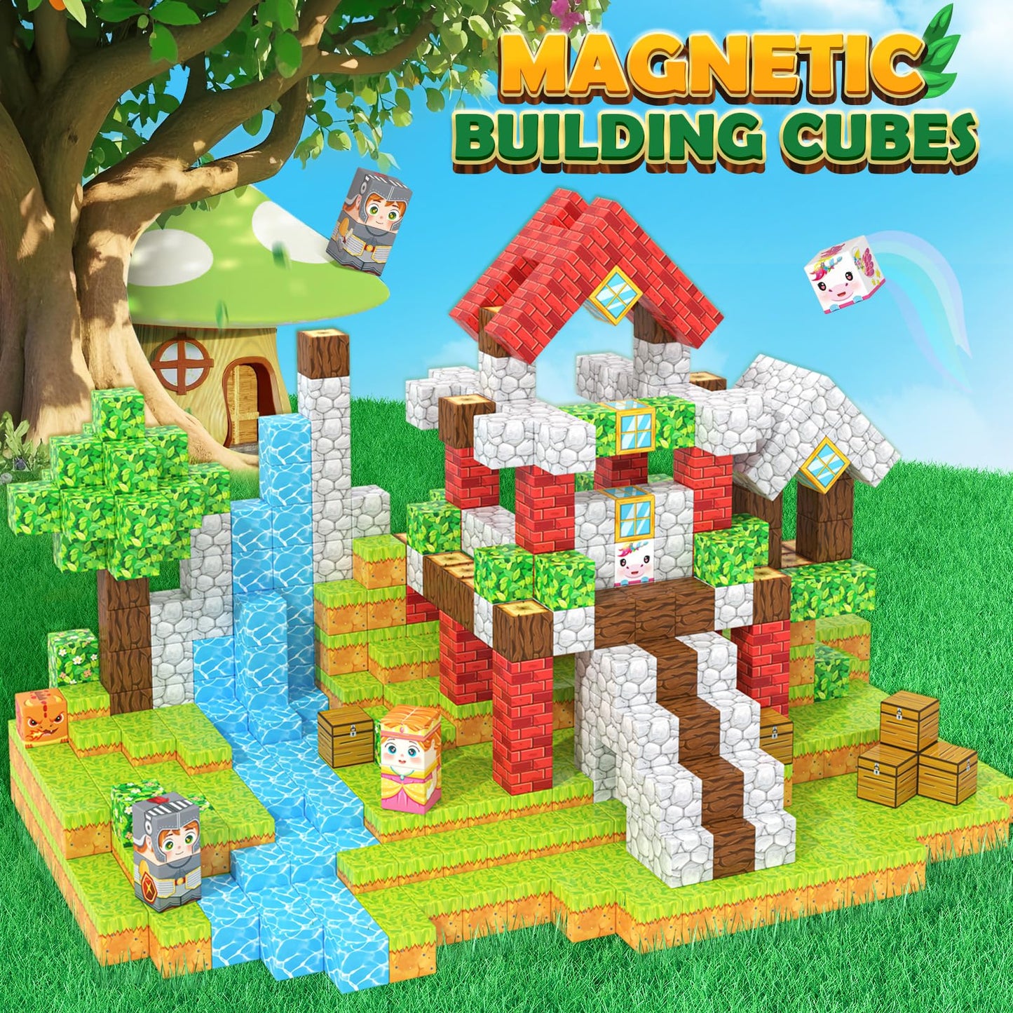 Magnetic Blocks - Build Mine Magnet World Set For Kids Age 3-5 6-8, Stem Sensory Toys For Toddlers, Gifts For 3+ Years Old Girls