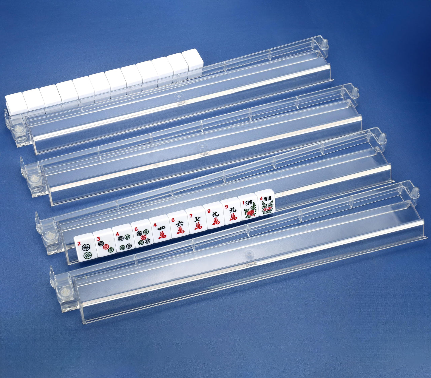Cayoulr Mahjong Racks With Pushers, Convenient Rotating One-Piece Mahjong Rack And Multiplayer, Transparent 4-Piece Set