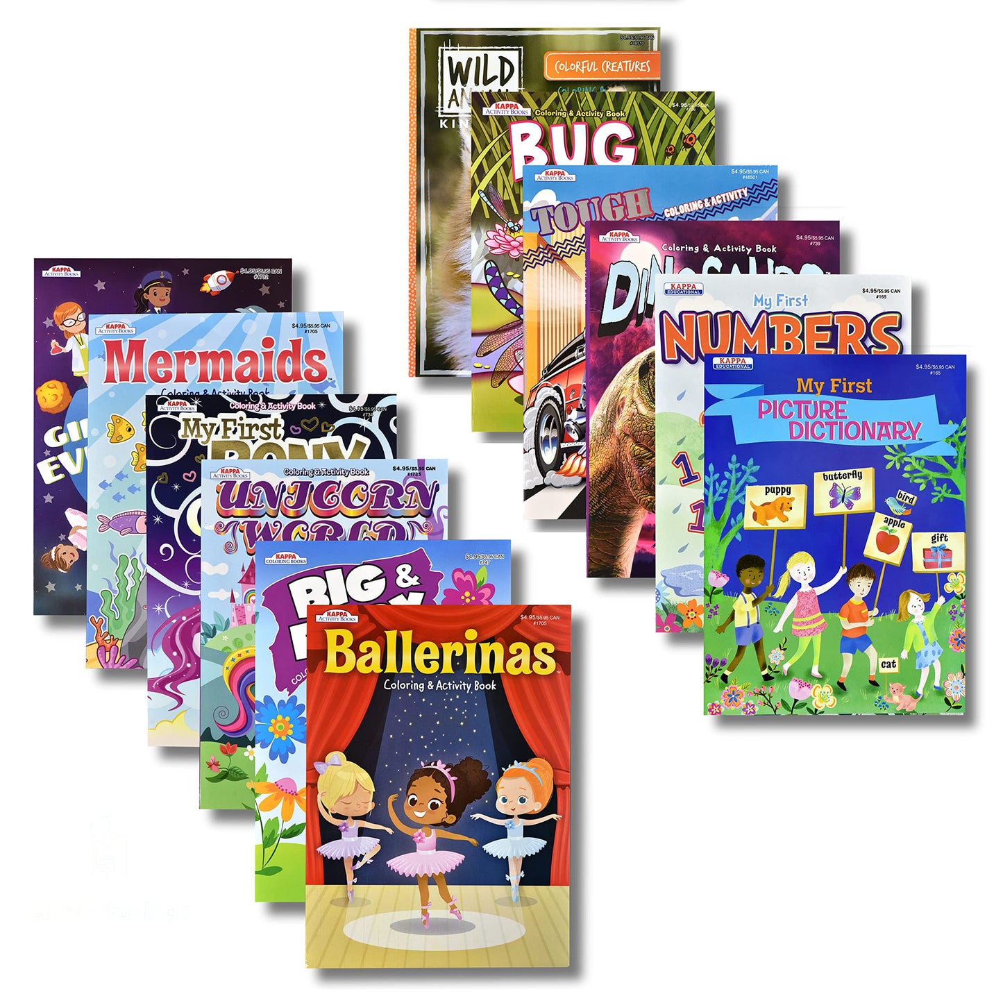 Kappa Coloring and Activity Books for Girls and Boys Numbers and Picture Dictionary Girl Power Mermaid Dinosaurs Trucks 8.5   x1
