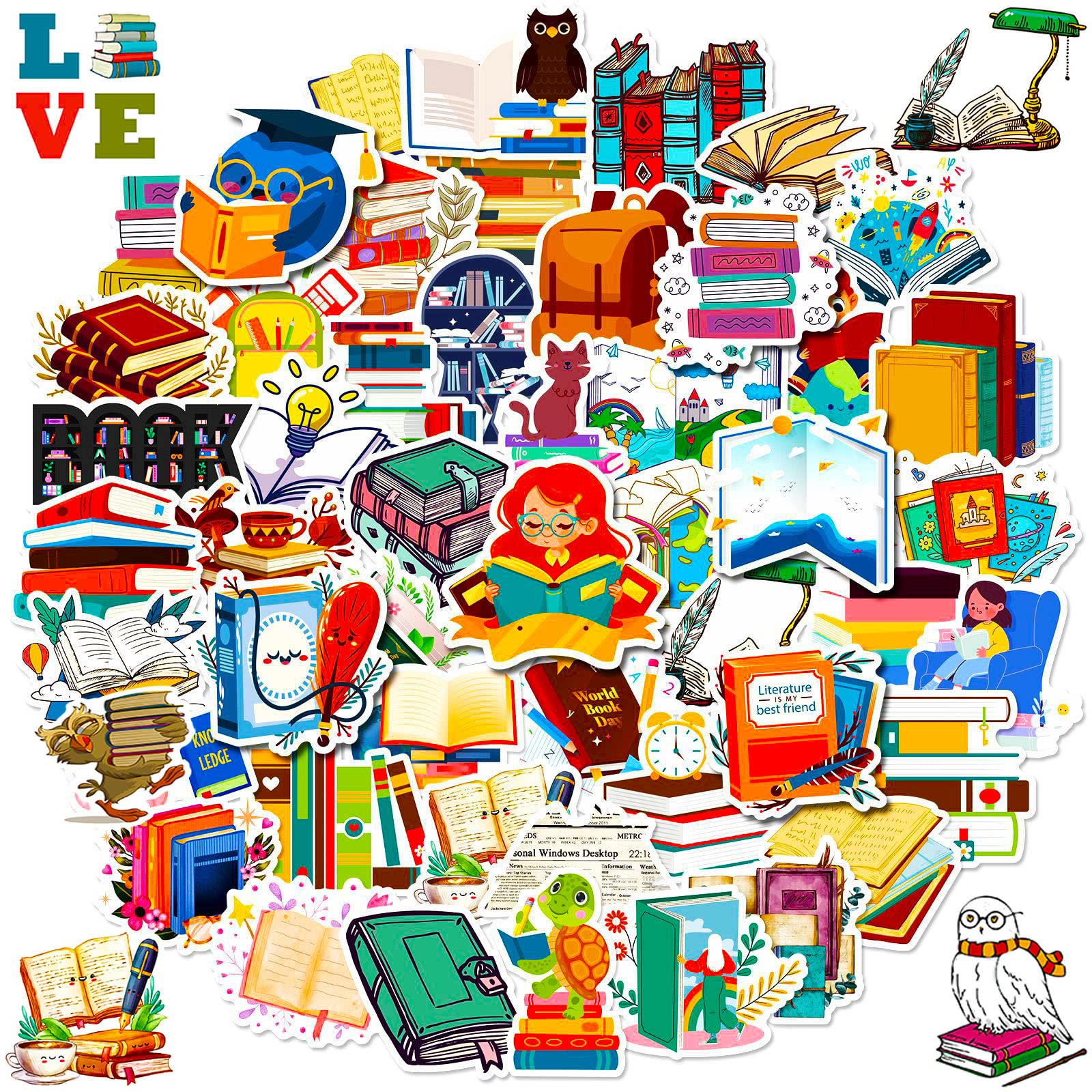 100 Pcs Book Stickers Bulk, Reading Stickers For Water Bottles, Library Stickers, Book Accessories For Reading Lovers, Vinyl Wat