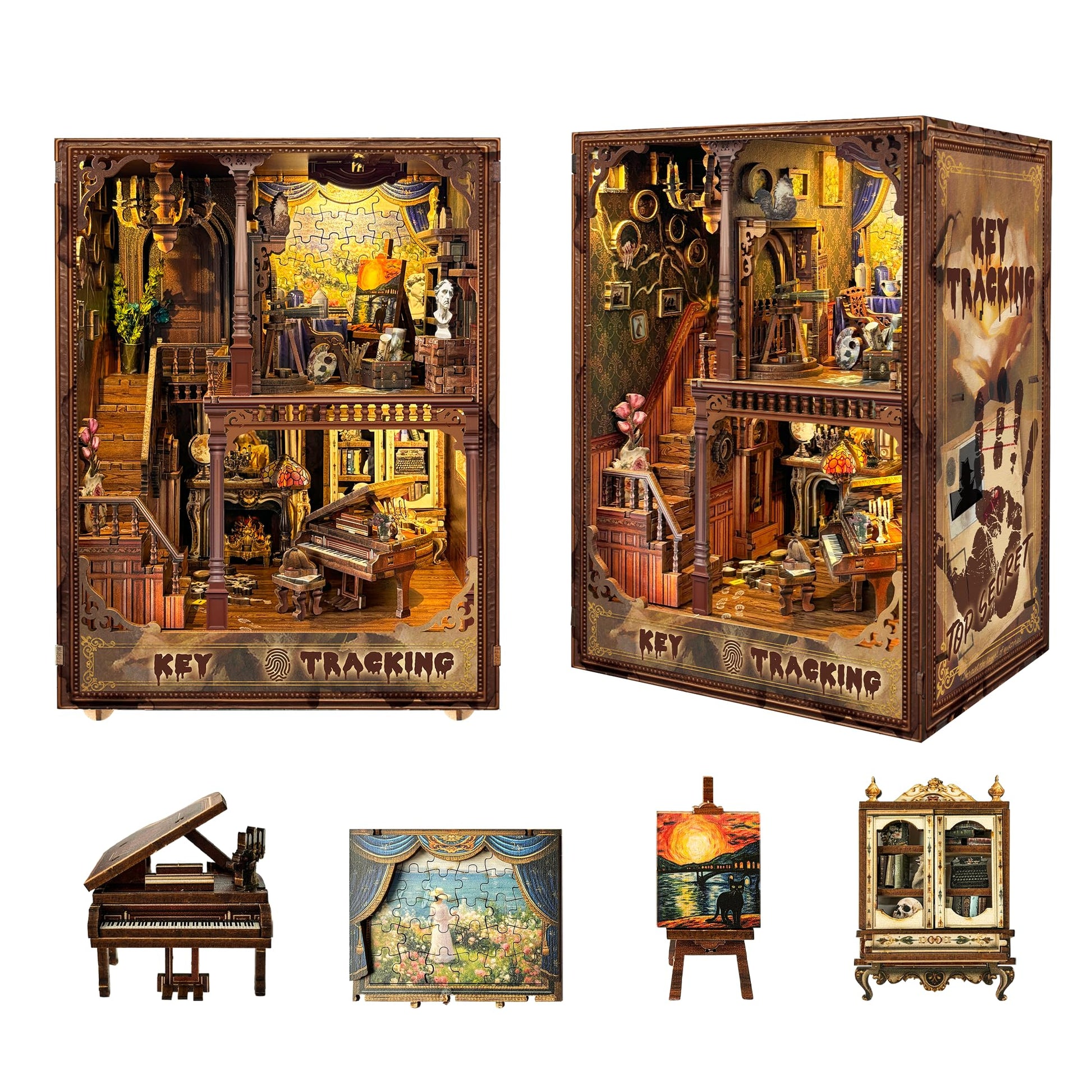 Strucwood Book Nook Kit-Diy Dollhouse Kit 1:24 Scale Wooden Miniature Studio With Dust Cover Bookshelf Decor 3D Puzzle Book Nook