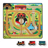 Melissa & Doug Round The Rails Train Activity Play Rug, 3 Wooden Train Cars (39' X 36')