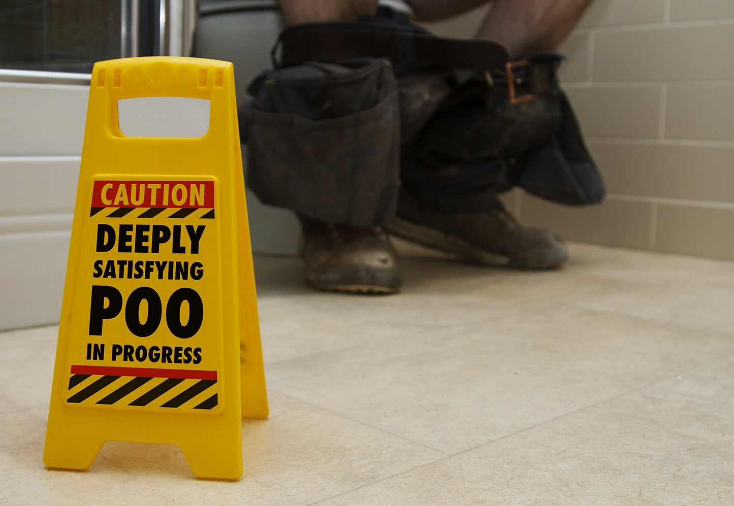 Boxer Gifts Poo Warning Sign - Funny Gag Gift for Men - Plastic - Yellow - Model DK1005 - One Size