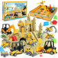 Sand Construction Site Kit - 37 Pcs Play Sand Art Kit With 8 Construction Trucks, Folding Sandbox, 2.2 Lbs Magic Sand, Crane, Wo
