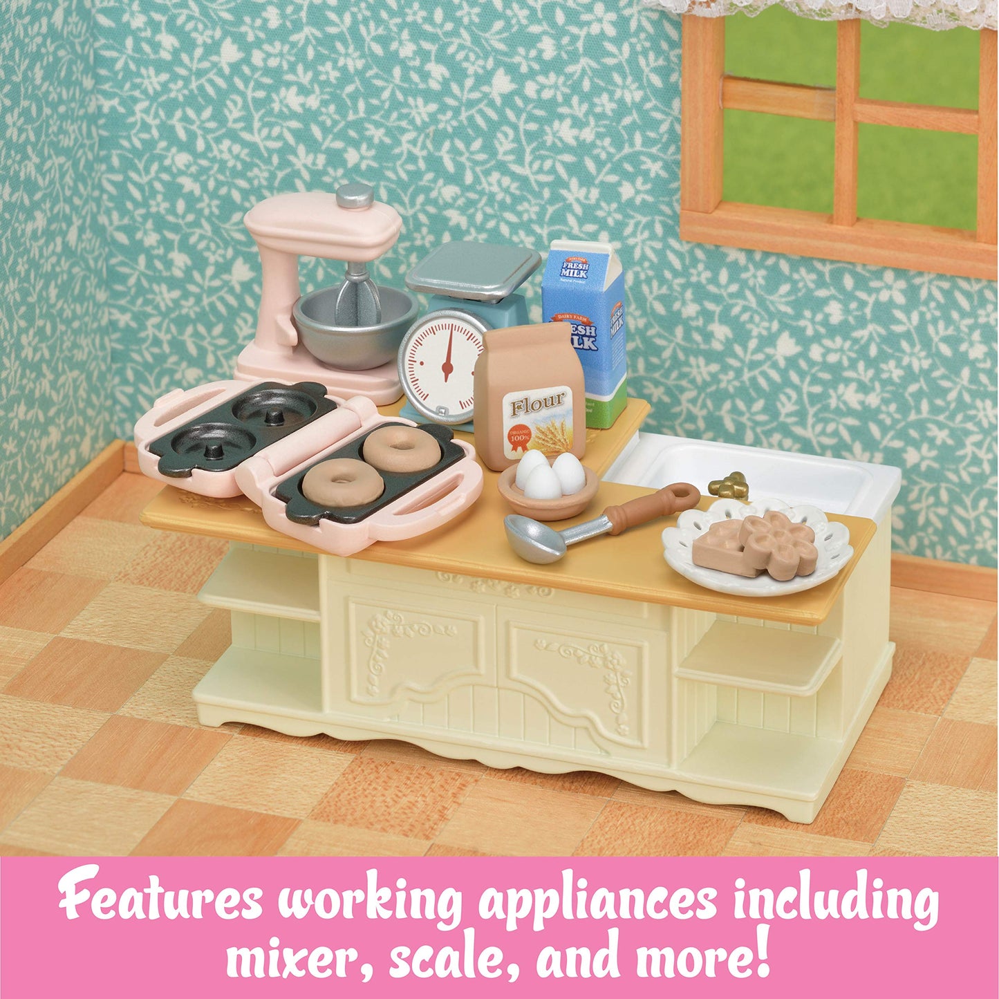 Calico Critters Kitchen Island, Toy Dollhouse Furniture And Accessories Set
