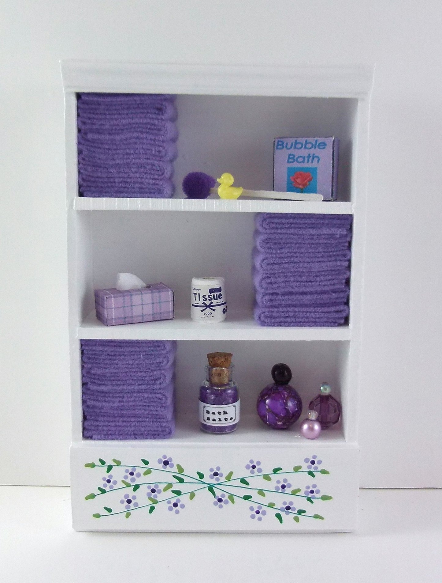 Town Square Miniatures Dolls House Miniature Bathroom Furniture Shelf Unit Lilac Towels & Accessories