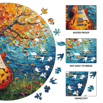 Wooden Puzzle For Adults 500 Piece, Autumn Jigsaw Puzzle, Guitar Wooden Jigsaw Puzzles, Thanksgiving Garden Puzzle, Beautiful Wo