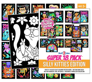Super Pack of 18 Fuzzy Coloring Posters (Silly Kitties Edition) - Arts & Crafts for Kids, Toddlers, Girls, Boys & Adults - Great
