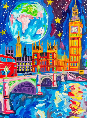Cross & Glory - Starry Night In London - 1000 Piece Jigsaw Puzzle | Vibrant Art Of Big Ben & Red Double Decker