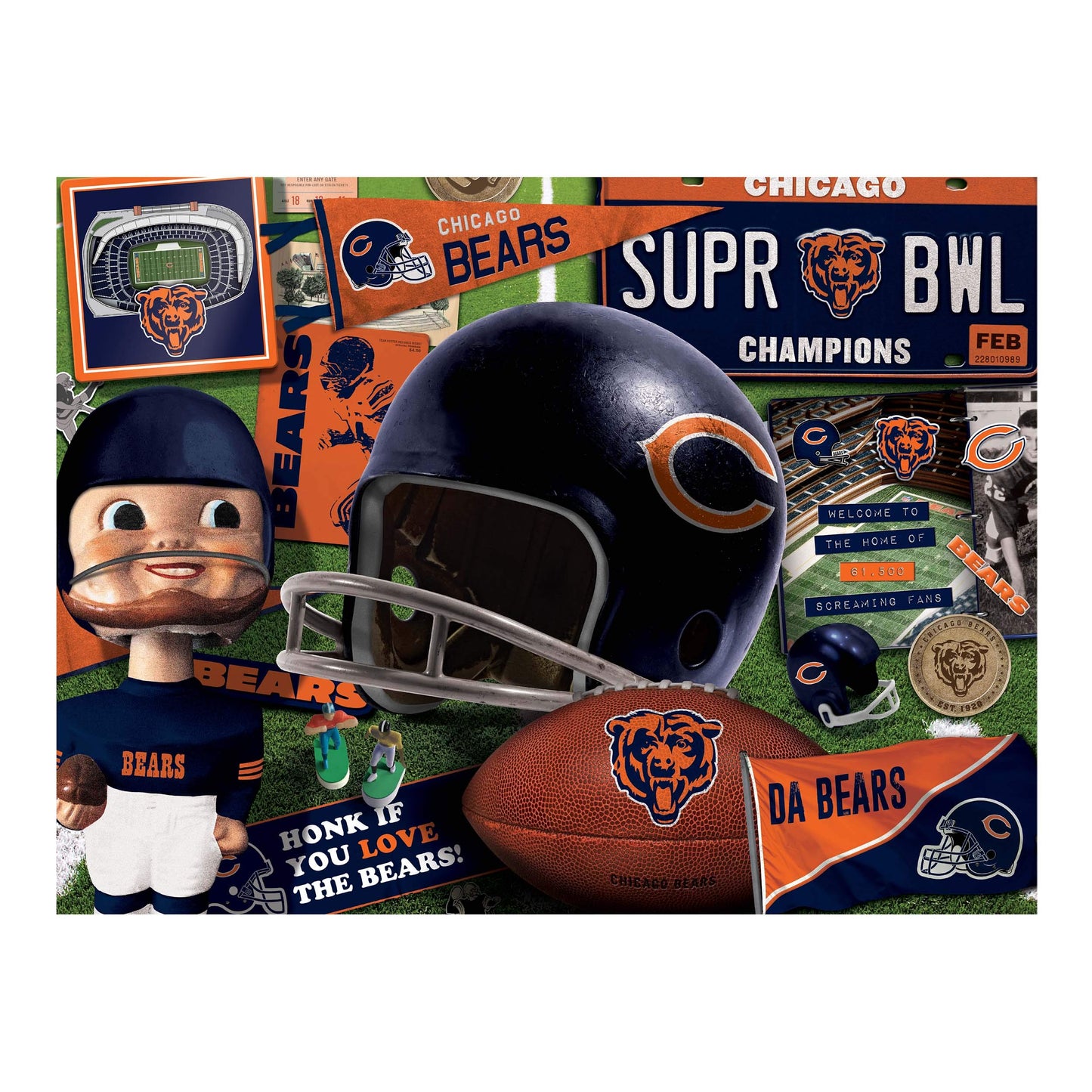 Youthefan Nfl Chicago Bears Retro Series Puzzle - 500 Pieces, Team Colors, Large