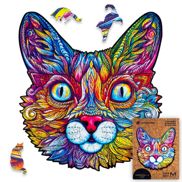Unidragon Original Wooden Jigsaw Puzzles - Impressive Cat, 200 Pcs, Medium 11.4'X11.8', Beautiful Gift Package, Unique Shape Best Gift For Adults And Kids