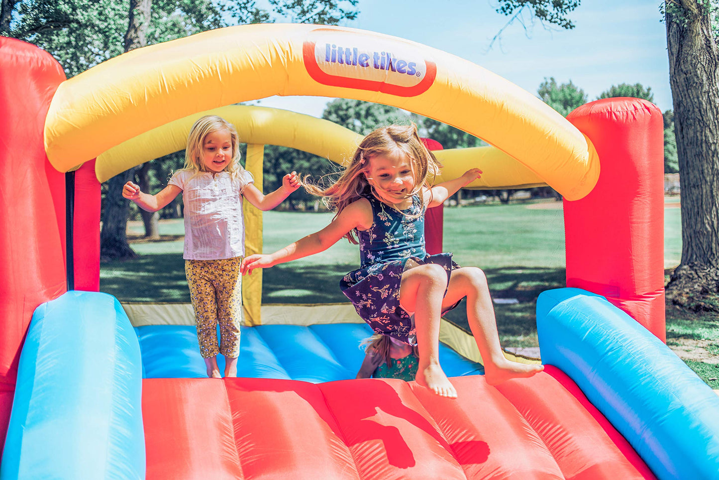 Little Tikes Jump 'N Slide Inflatable Bouncer Includes Heavy Duty Blower With Gfci, Stakes, Repair Patches, And Storage Bag, For Kids Ages 3-8 Years