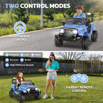 Hikole Kids Ride On Car Truck, 12 Volt Kids Electric Jeeps With Remote, Battery Powered Cars For Kids, 3 Speeds, Music Bluetooth, Safty Belts, Led Lights, Idea Gifts For Boys, Slate Blue