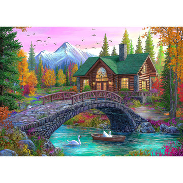 Blueforest Serene Stone Bridge Cottage 1000 Piece Puzzle - Challenging Landscape Jigsaw for Adults, Perfect Game Night & Gift