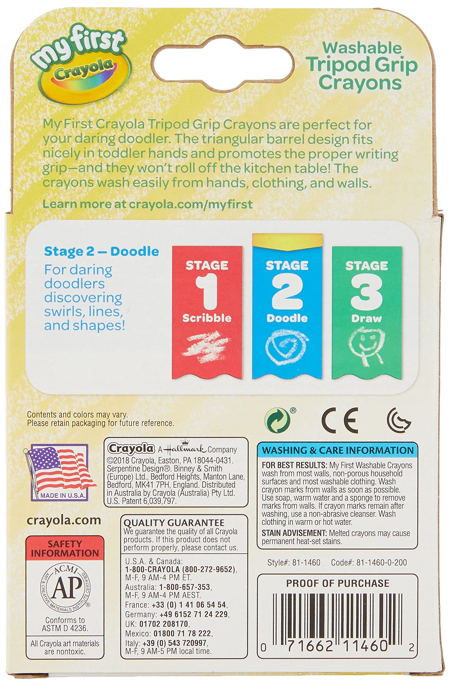 Crayola My First Washable Toddler Crayons, Tripod Grip, Gift, 8 Count