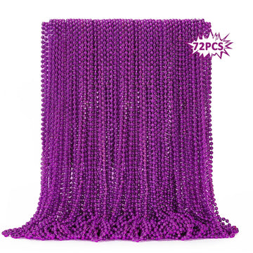 72PCS Mardi Gras Beads, Purple Bead Necklace Party Favors, 33'' Beaded Necklaces Women Men Bulk, Festival Parade Throw Accessori