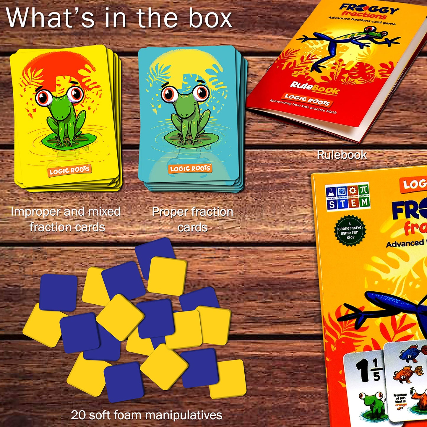 Logic Roots Froggy Fractions Math Games For Fourth Grade And Up, 24 Fraction Manipulatives 72 Proper, Improper, And Mixed Fractions Card, Stem Toys For 10 Year Olds And Up