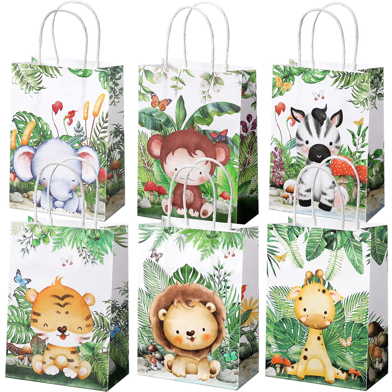 Safari Goodie Bag Safari Jungle Party Favor Bags With Handles For Kids Birthday Safari Themed Party Supplies (Watercolor Style,