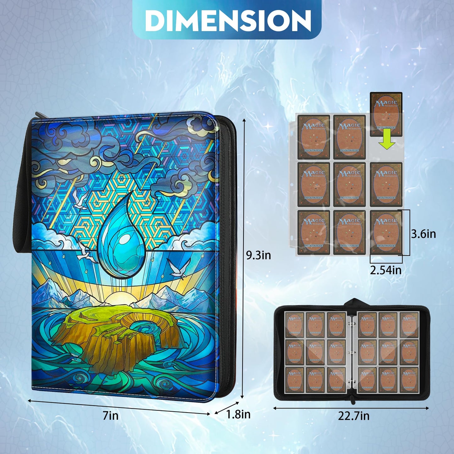 TCGUARD Trading Card Binder for MTG/YGO/PTCG/Game Cards  Holds 900 Cards enhanced Collector Card Album for Standard Cards Toys Gifts for Kids (9 Pocket  Blue)