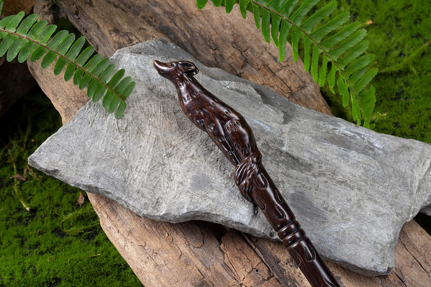 Handicraftviet Hand Carved Wooden Magic Wand Witch Wand Real Wood/Wood Wolf Wands For Wizards Collectible And Cosplay Magical Gift For Halloween, Christmas And Birthday Party 15 Inch (S7)