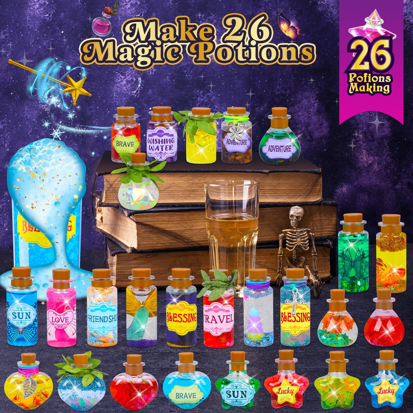 Cartell Fairy Magic Potions Kit For Kids, Upgraded 26 Diy Mixed Magic Witch Potion Bottles, Mystery Potions Craft Kit, Christmas