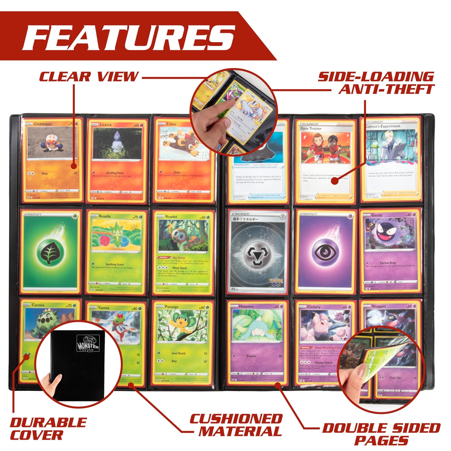 Monster Binder - 9 Pocket Trading Card Album - Matte Sky Blue (Anti-theft Pockets Hold 360+ Yugioh  Pokemon  Magic the Gathering Cards)