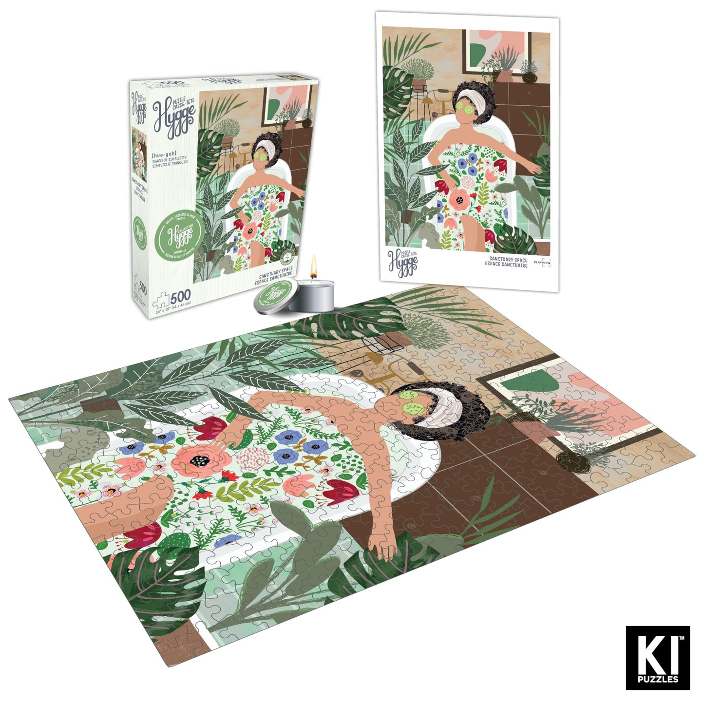 KI Puzzles 500 Piece Jigsaw Puzzle - Hygge Sanctuary Space, 24x18", Paper, Model 50336 + Scented Candle