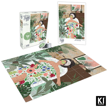 KI Puzzles 500 Piece Jigsaw Puzzle - Hygge Sanctuary Space, 24x18", Paper, Model 50336 + Scented Candle