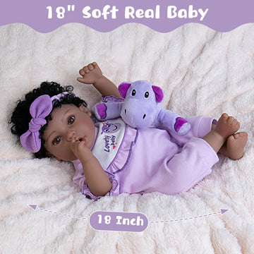 Ekokiz Reborn Baby Doll, 18-Inch Lifelike Baby Dolls American African Baby Girl Soft Cloth Body Newborn Baby Dolls With Clothes