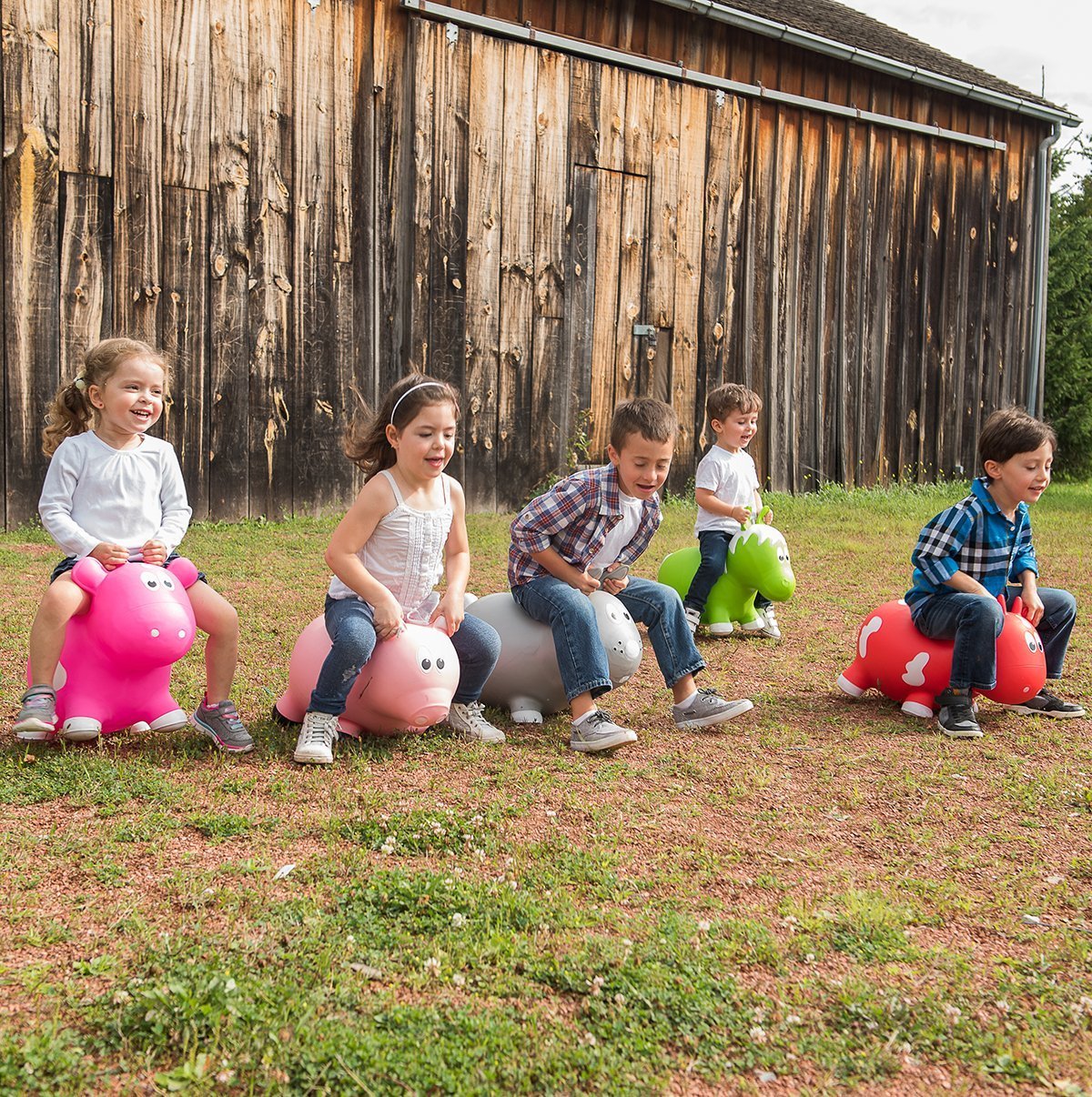 Farm Hoppers Bouncing Inflatable Animals - Award Winning Ride On Bouncy Pig Animal Jumper Toy For Children, Bpa, Latex Free Plastic, Easy Use Hand Pump